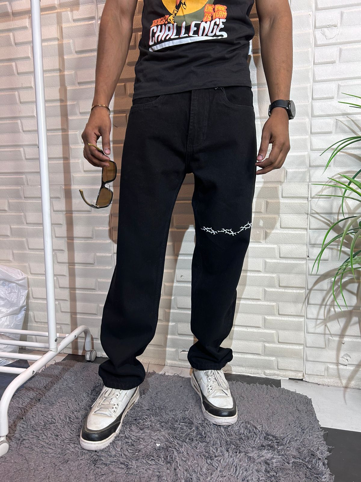 Octopus Black Straight Fit Baggy Jeans