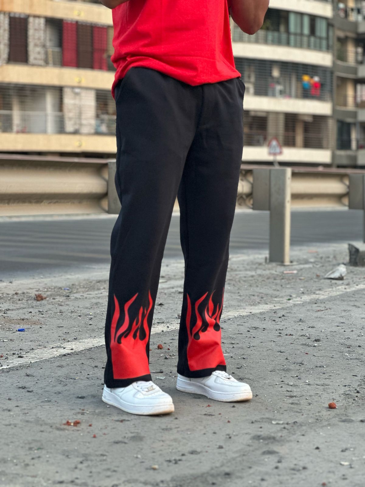 RageFlame Black Cotton Straight Pant