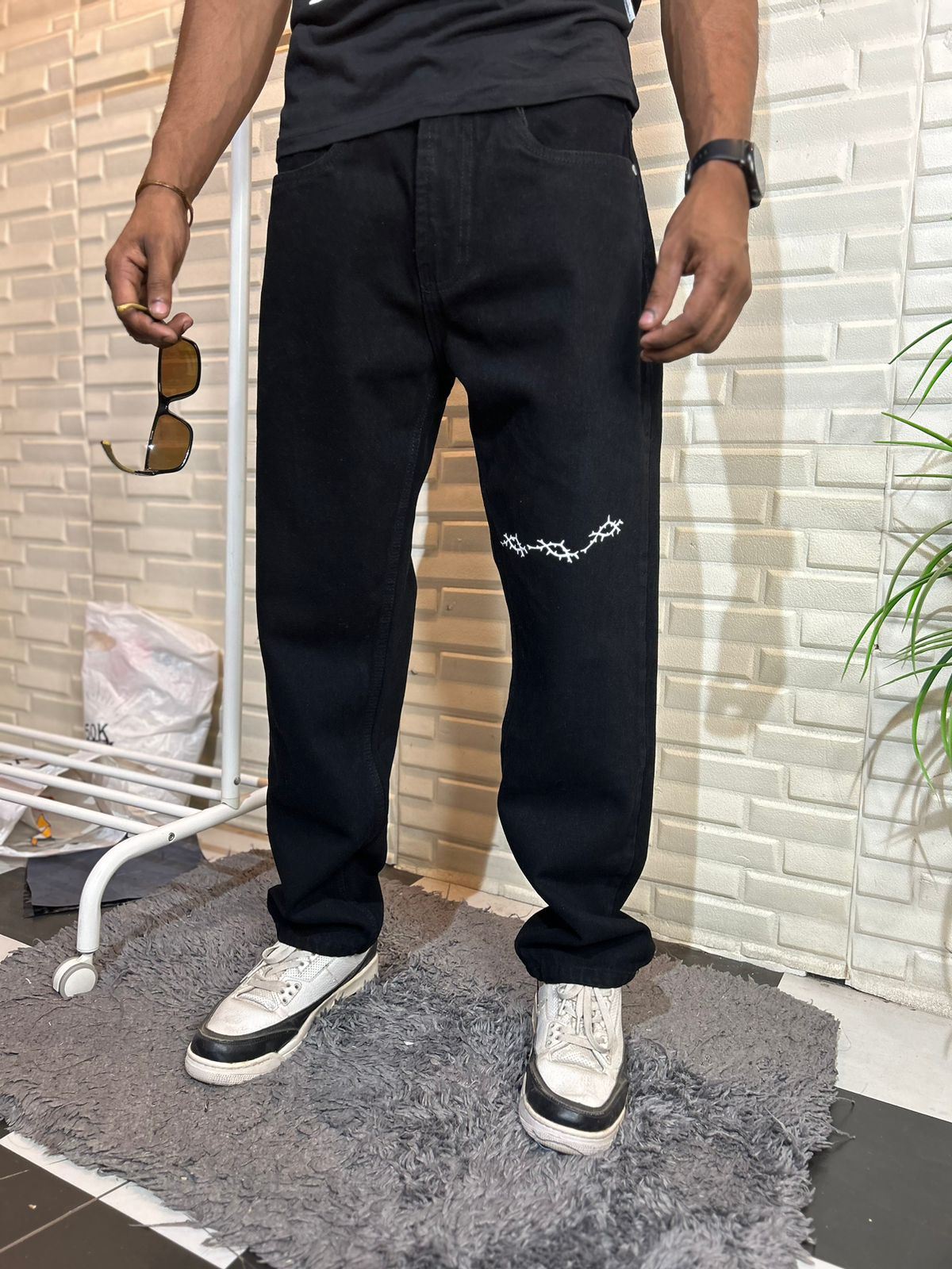 Octopus Black Straight Fit Baggy Jeans
