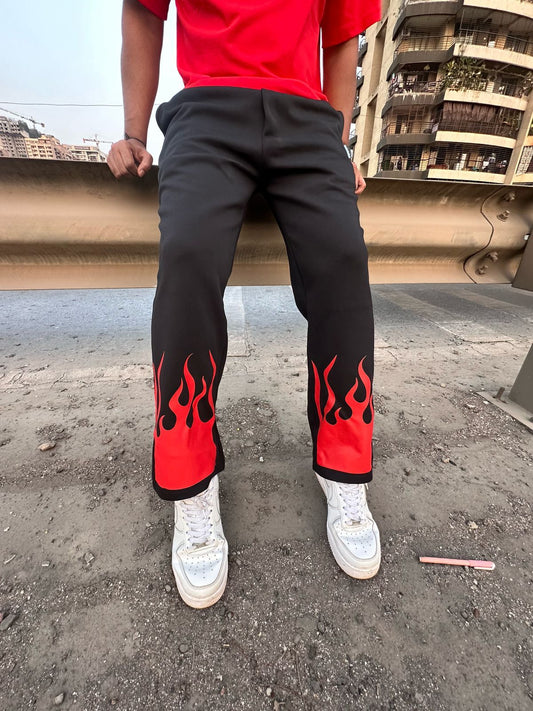 RageFlame Black Cotton Straight Pant