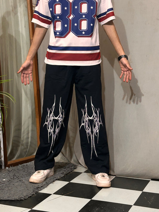 Venom Vein Black Cotton Straight Pant