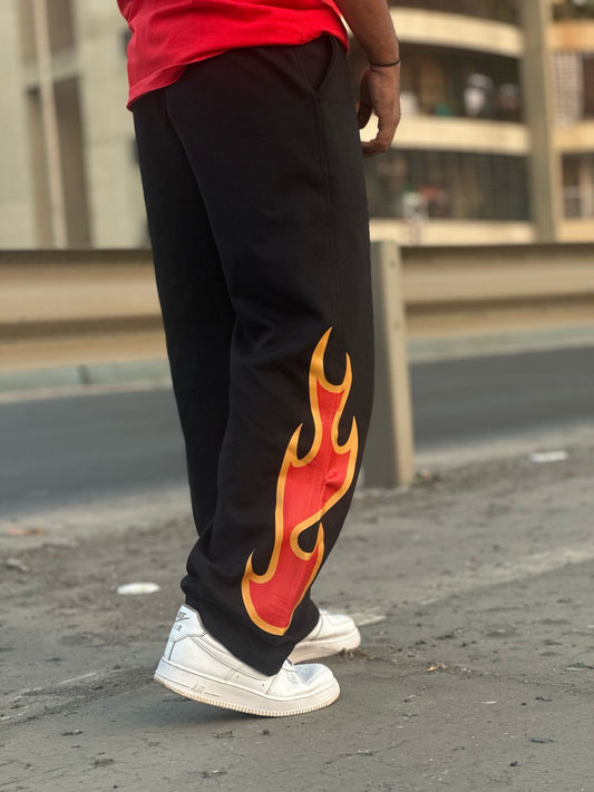 Flame Flex Black Cotton Straight Pant