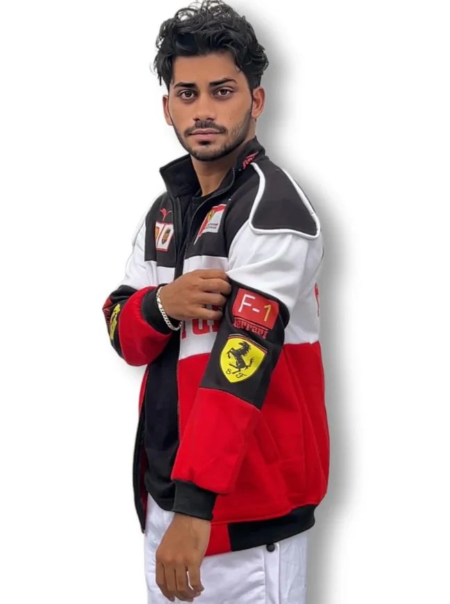Unisex cotton Ferrari racing jacket styled for men β casual streetwear look