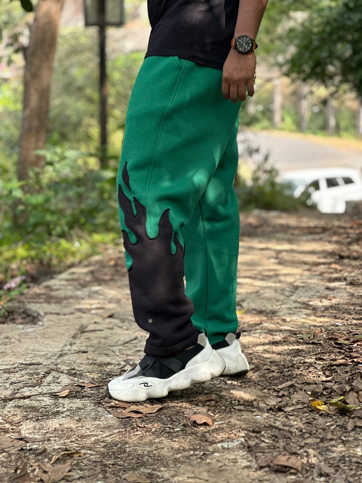 Green Fire Kick Bottom Cotton Pant