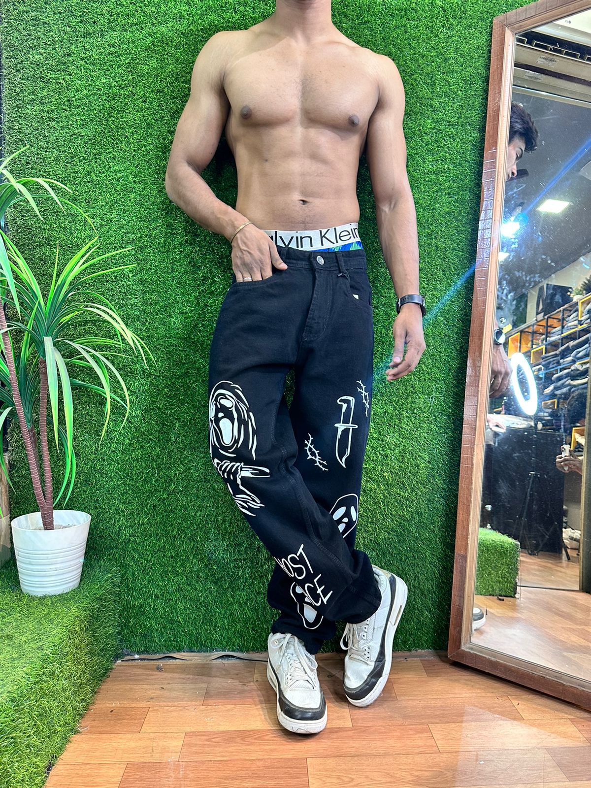 Ghost Face Black Straight Fit Baggy Jeans