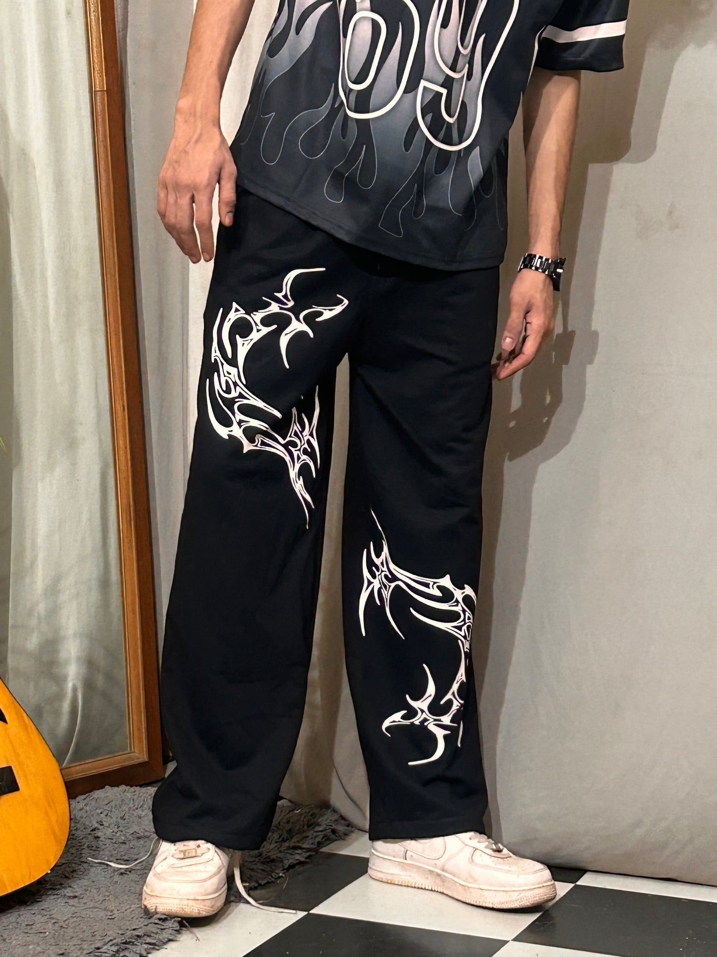 Inkstrike Black Cotton Straight Pant