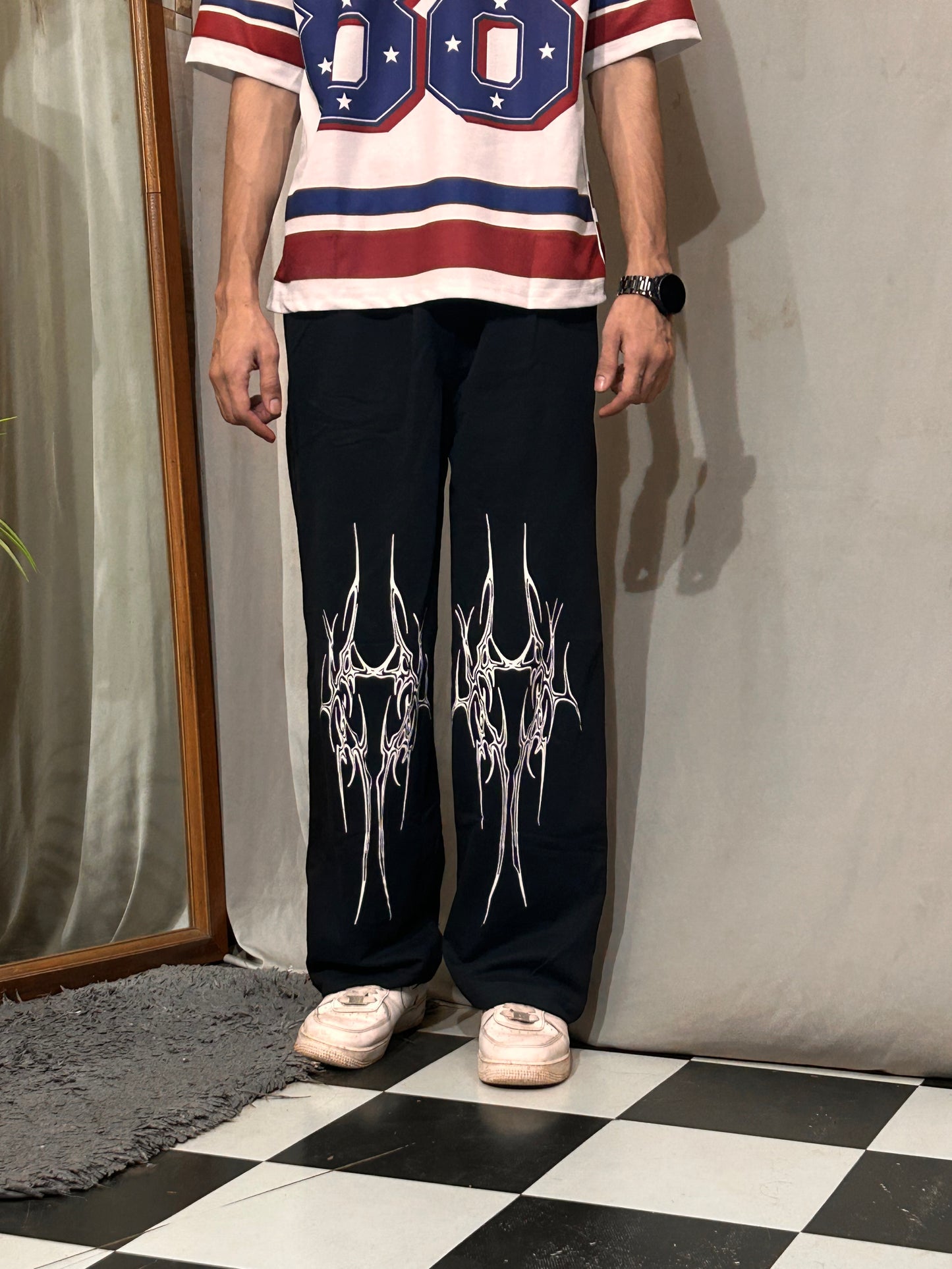 Venom Vein Black Cotton Straight Pant