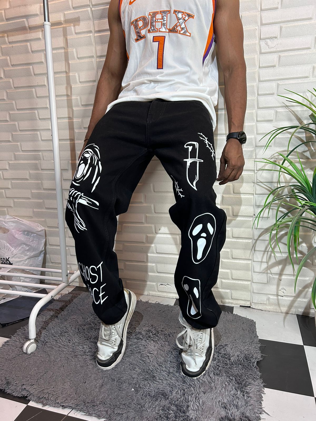 Ghost Face Black Straight Fit Baggy Jeans