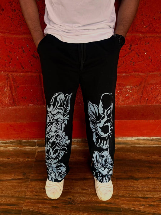 Front view of Midnight Bloom Straight Fit Pant with bold floral prints