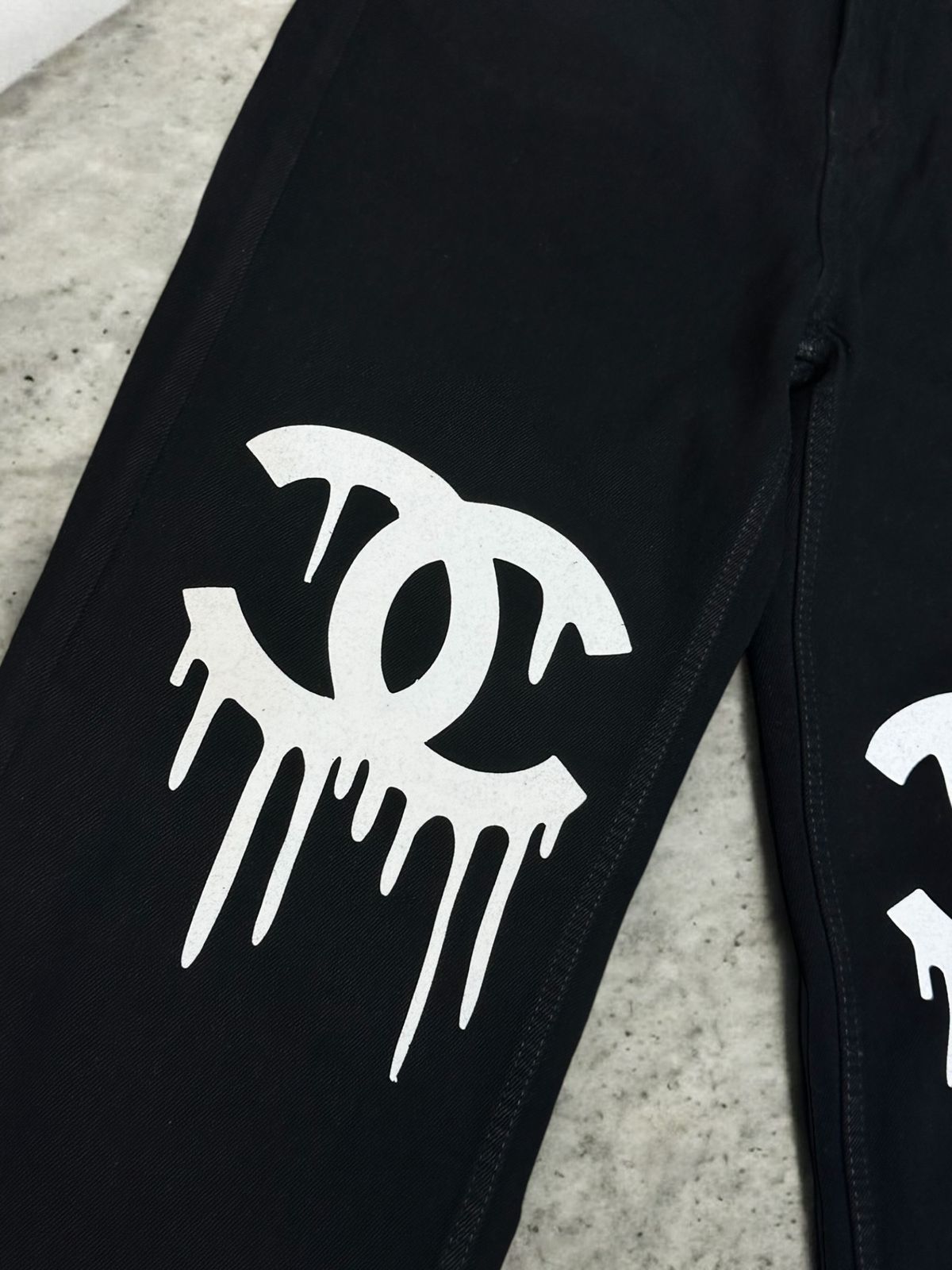Channel Drip Black Straight Fit Denim Jeans