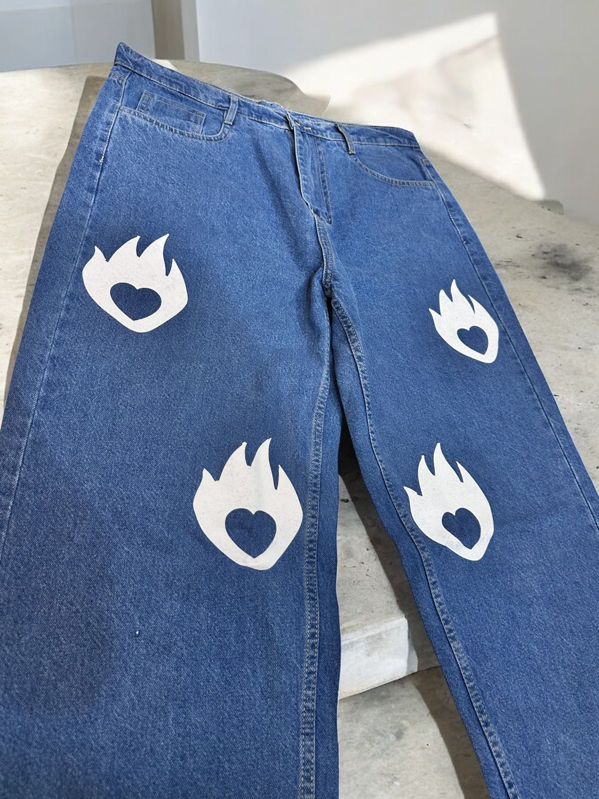 Anime Fire Blue Straight Fit Denim Jeans
