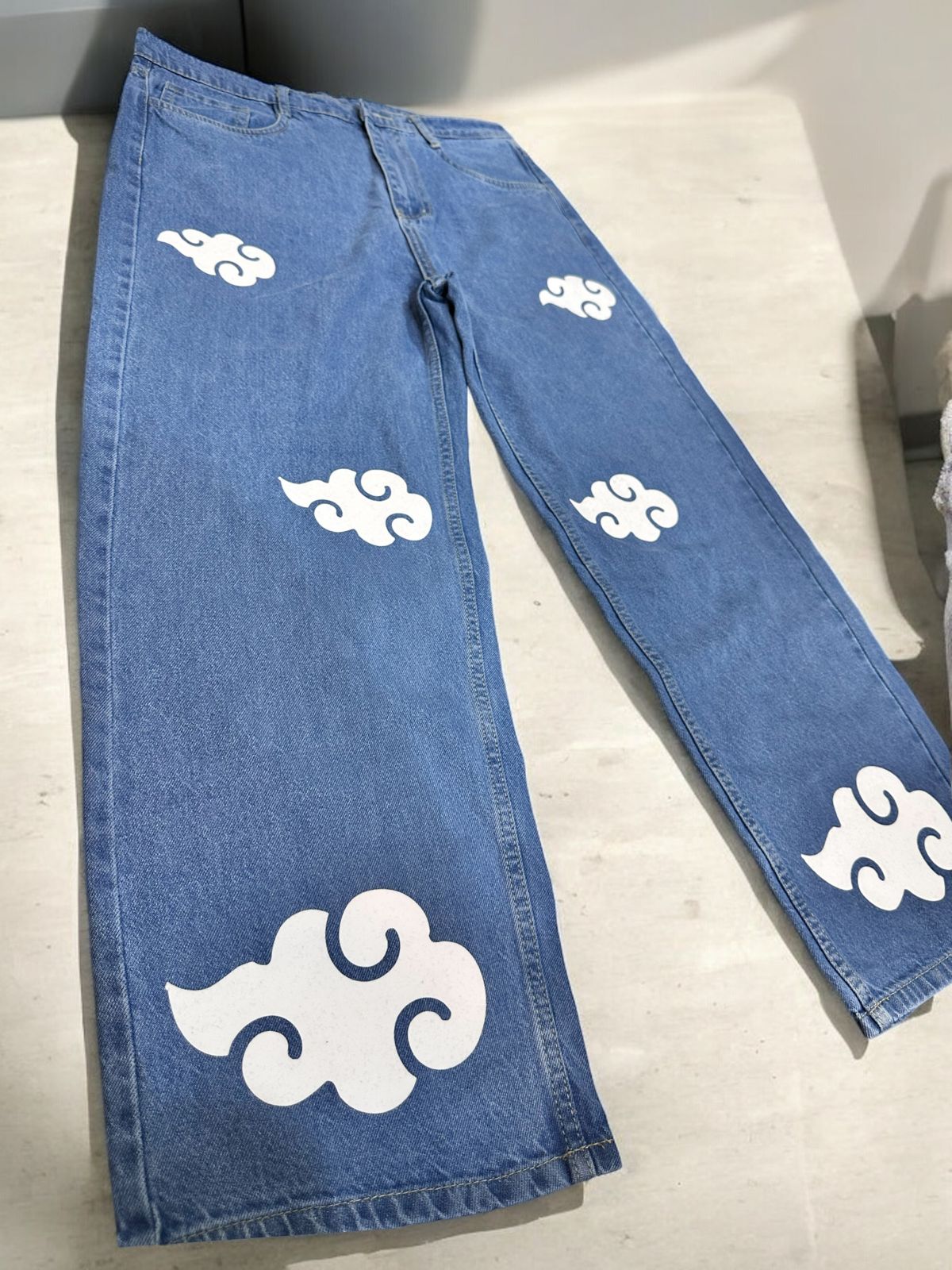 Anime Cloud Sky Blue Straight Fit Denim Jeans