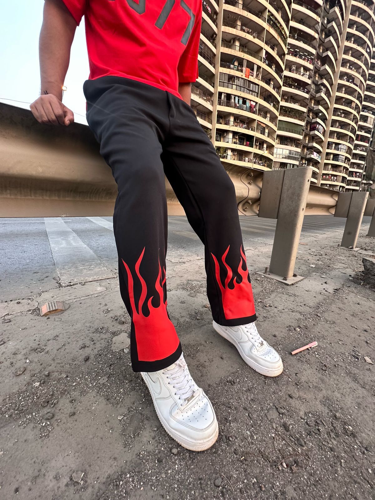 RageFlame Black Cotton Straight Pant