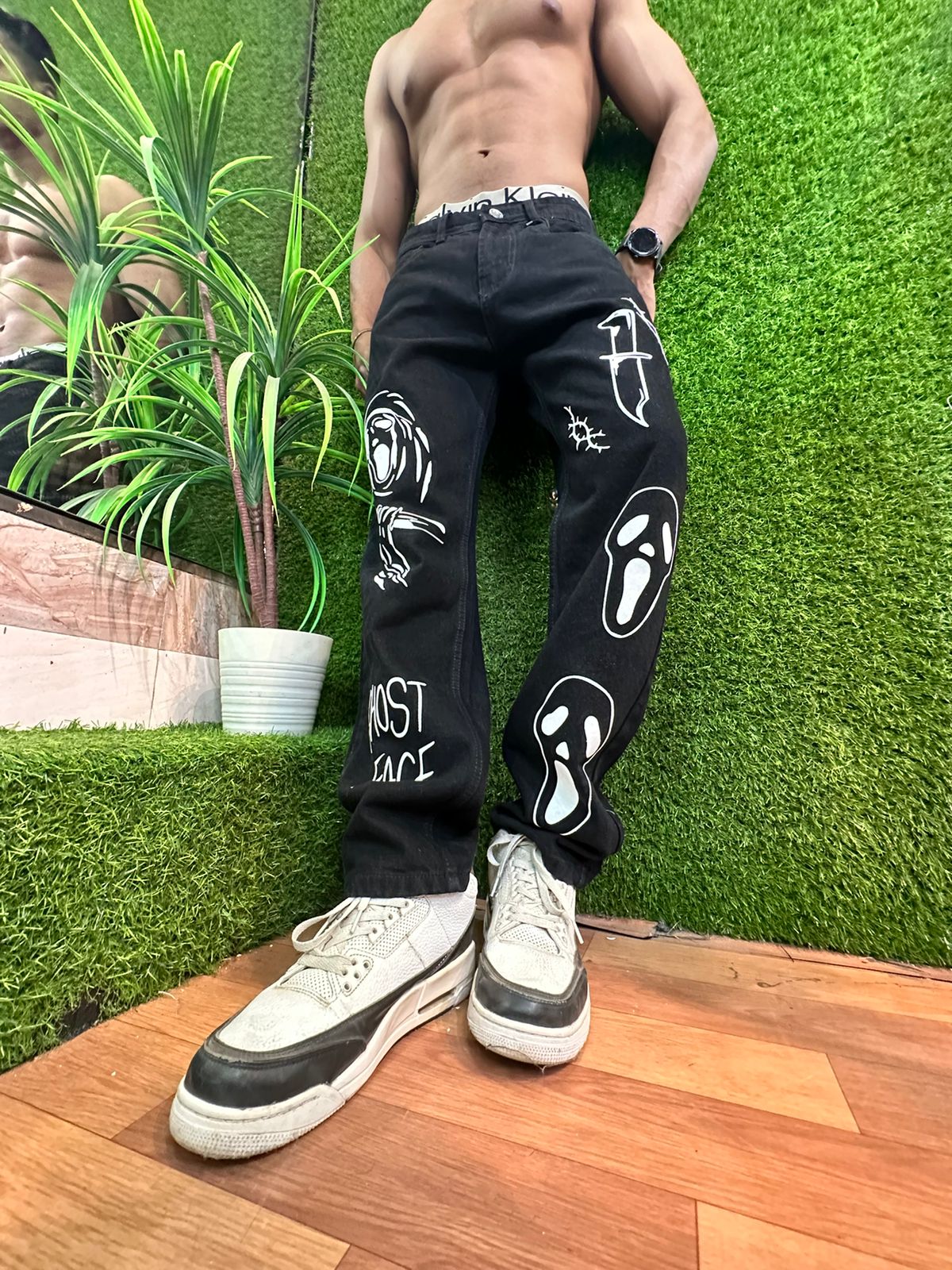 Ghost Face Black Straight Fit Baggy Jeans