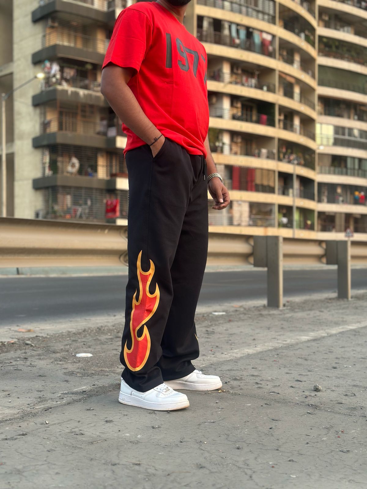 Flame Flex Black Cotton Straight Pant