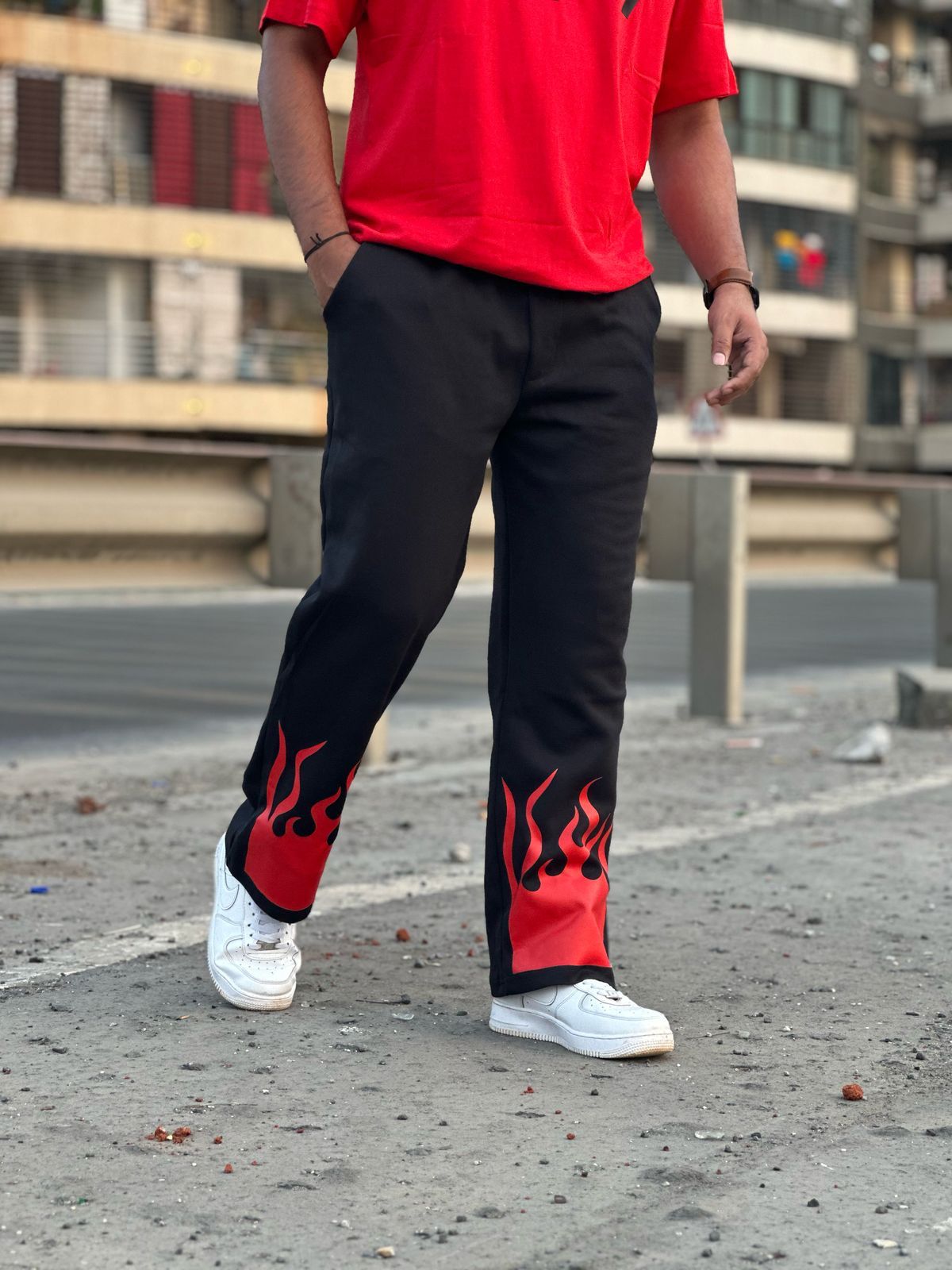 RageFlame Black Cotton Straight Pant
