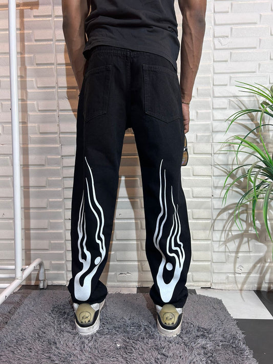 Octopus Black Straight Fit Baggy Jeans