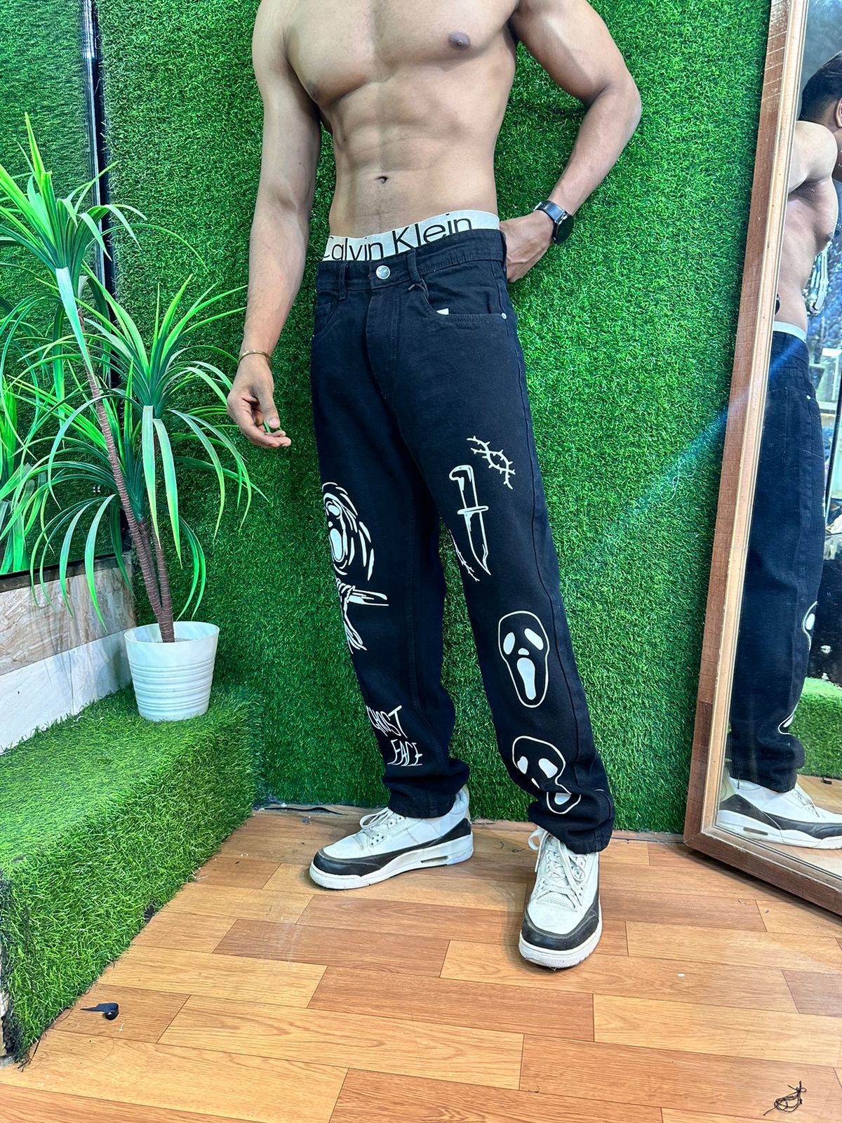 Ghost Face Black Straight Fit Baggy Jeans