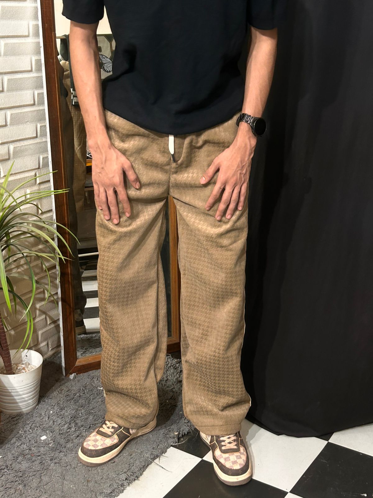 Khaki Velvet Finish Hard Cotton Straight Pant