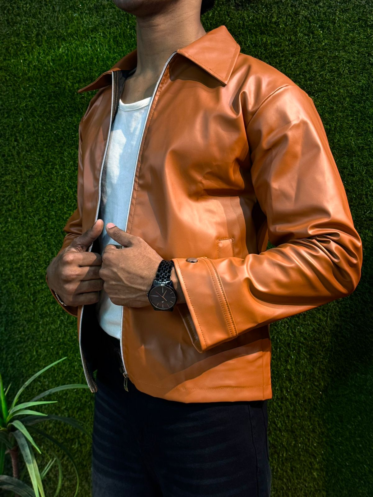 Boxy Fit Synthetic Leather Jacket by Yourdrip