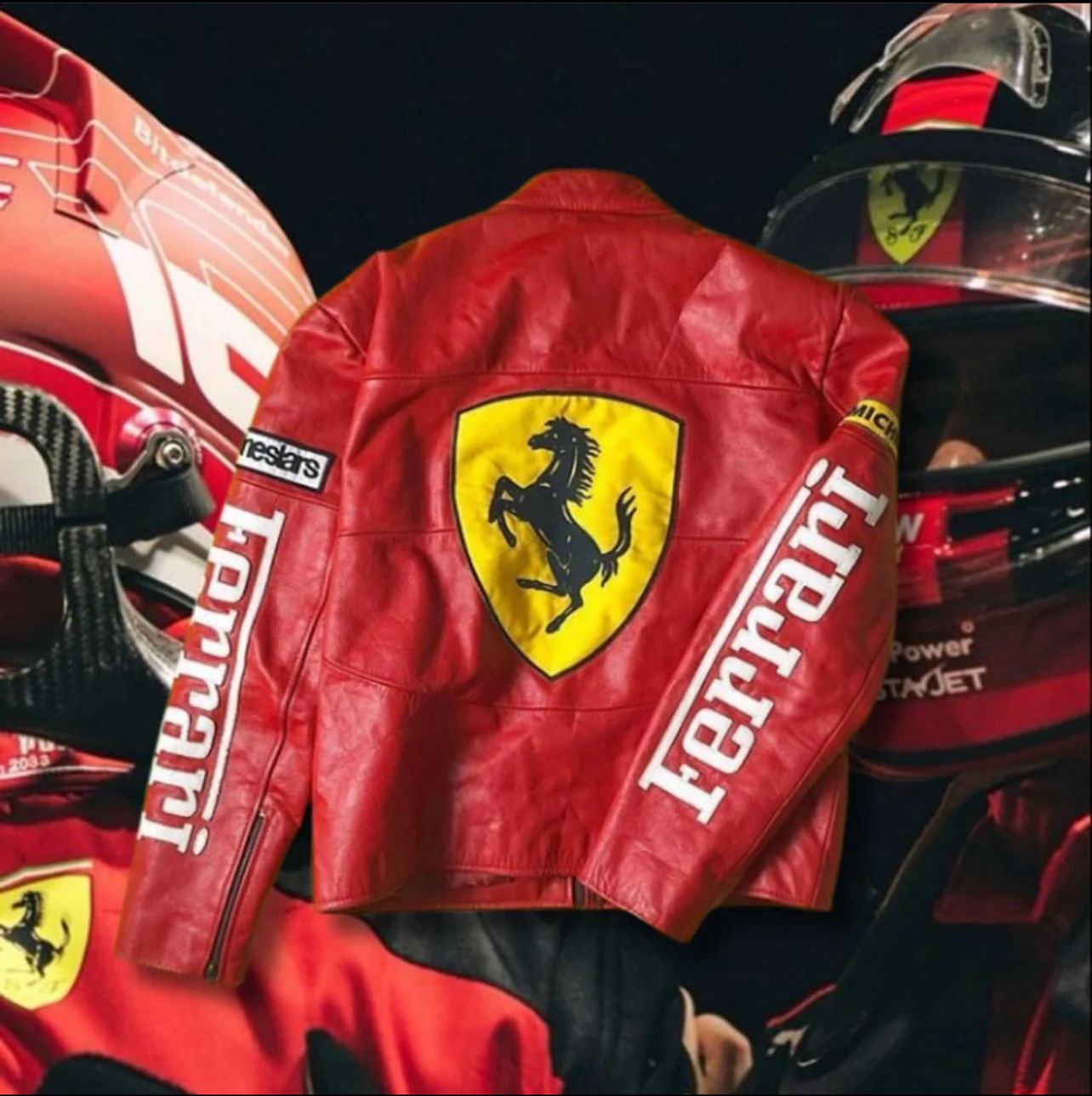 Red Ferrari Synthetic Leather Jacket – Embroidered | Unisex Racing Streetwear