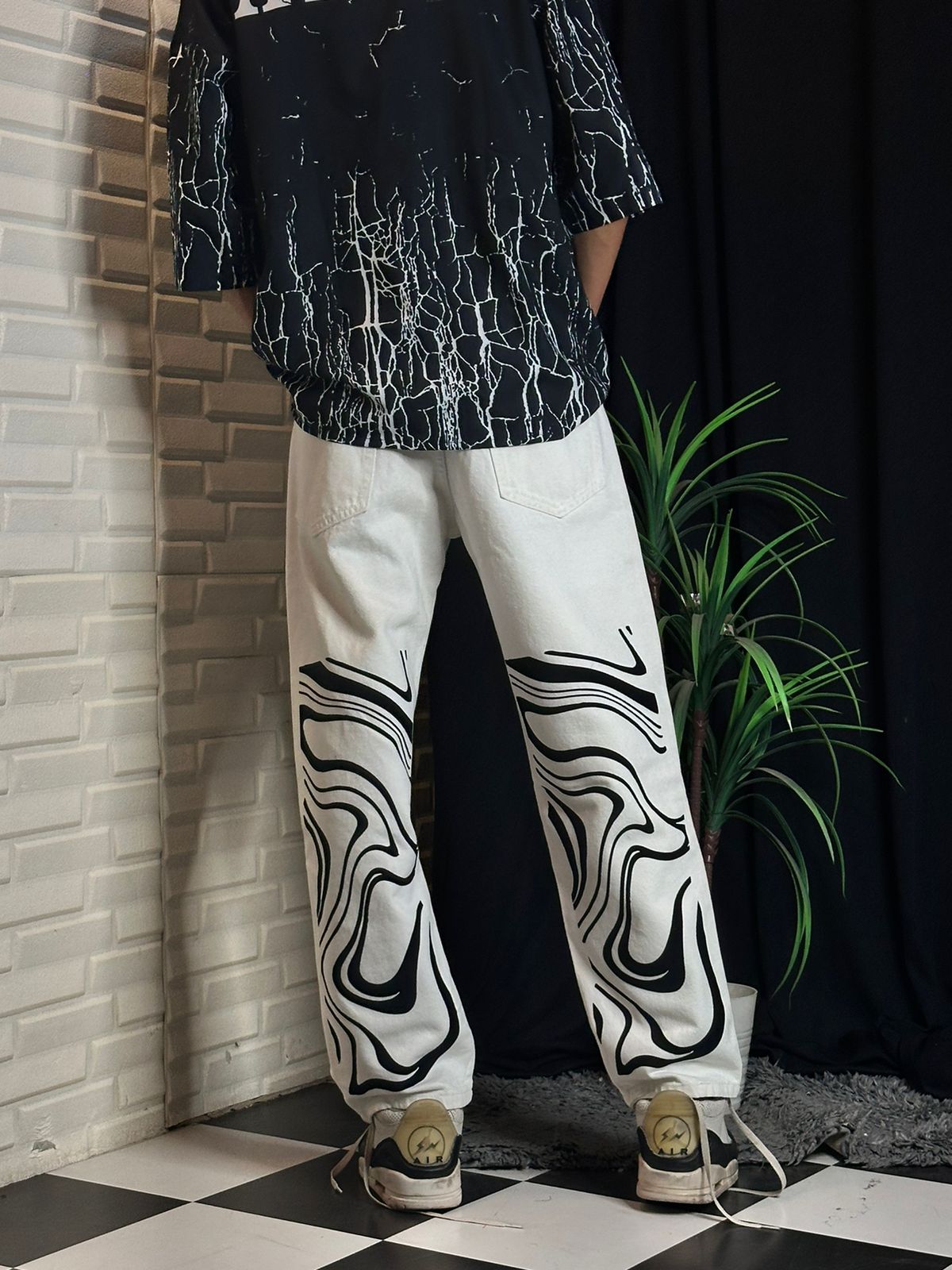 Drippy Trippy White Straight Fit Baggy Jeans