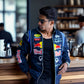 Red Bull Racing Jacket front view – embroidered F1 faux leather streetwear