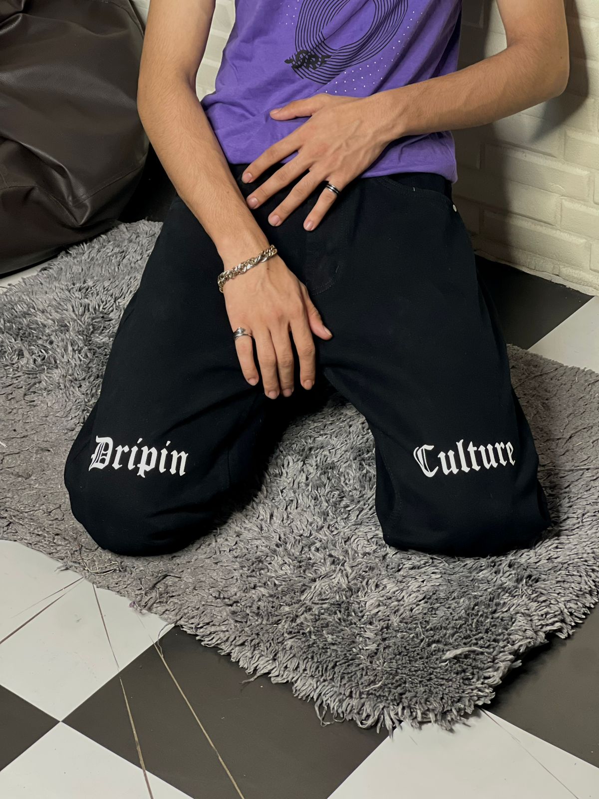 Knee Print Dripin Culture Straight Fit Jeans