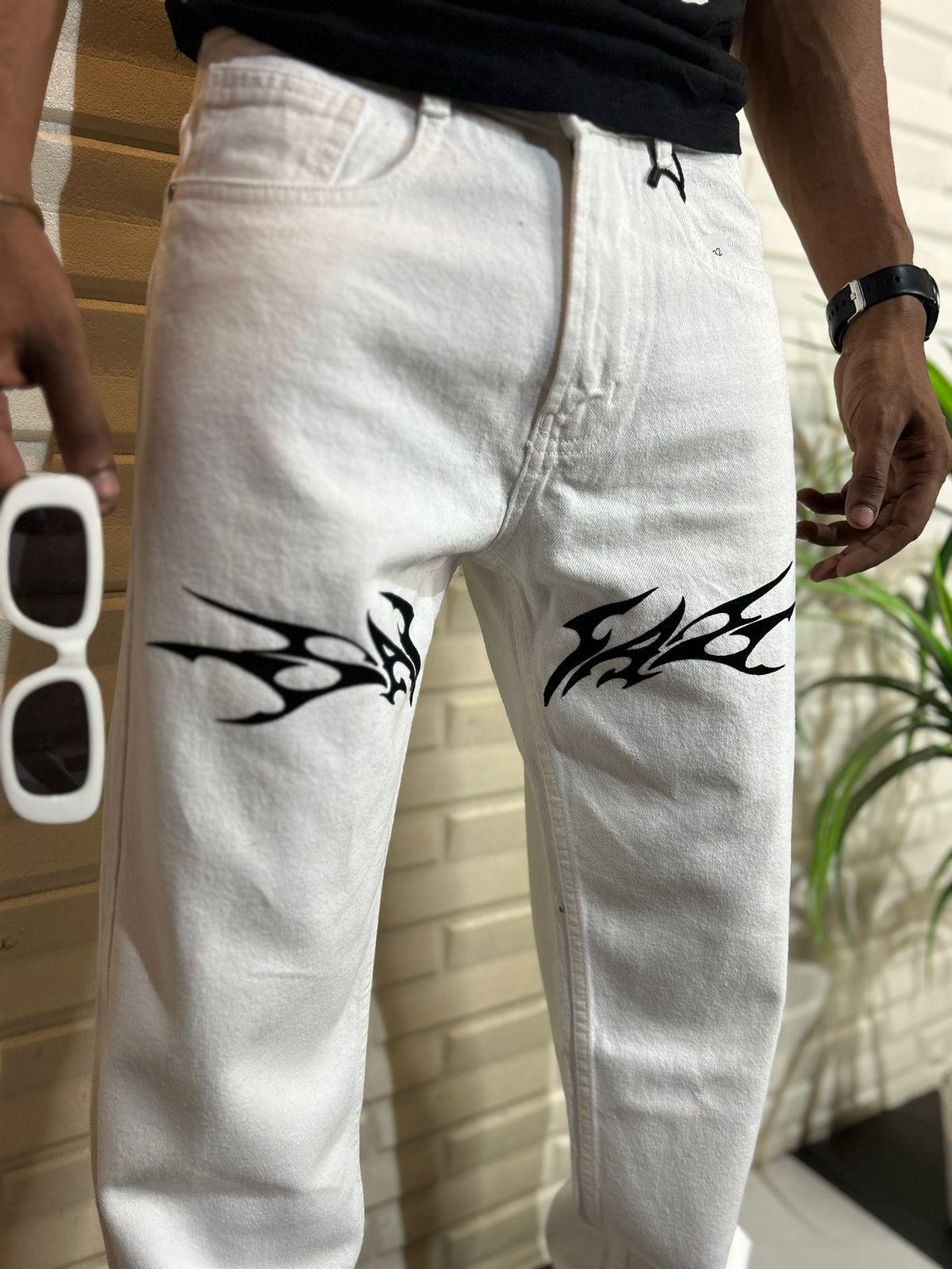 Savage White Straight Fit Baggy Jeans
