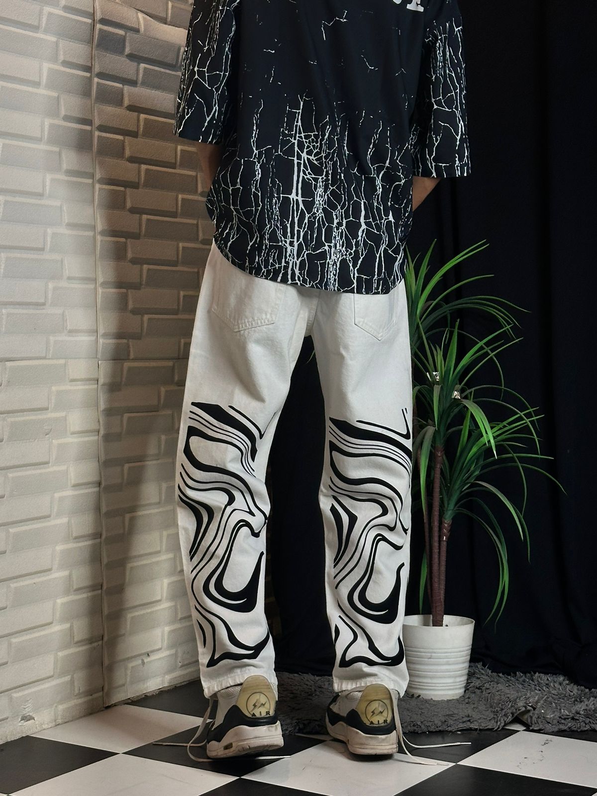 Drippy Trippy White Straight Fit Baggy Jeans