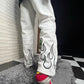 Flame White Straight Fit Baggy Jeans For Men