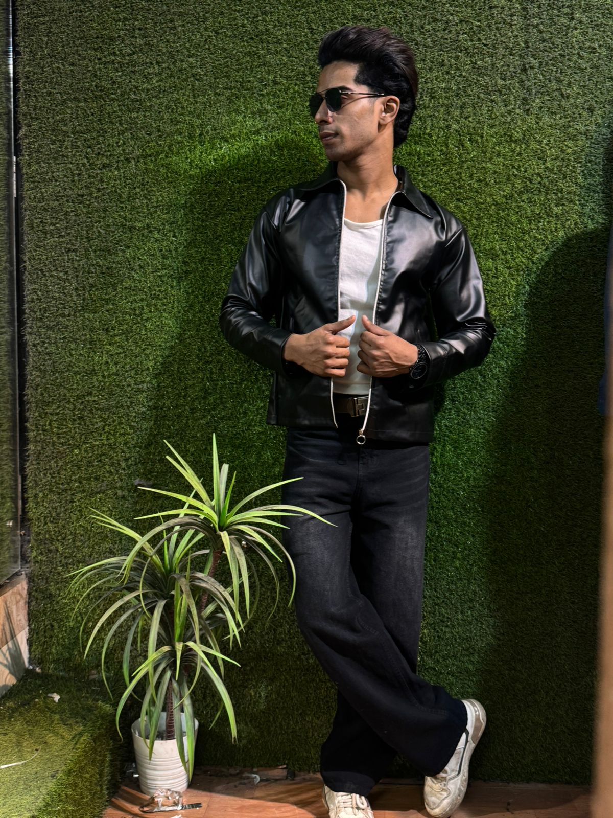 Boxy Fit Synthetic Leather Jacket by Yourdrip