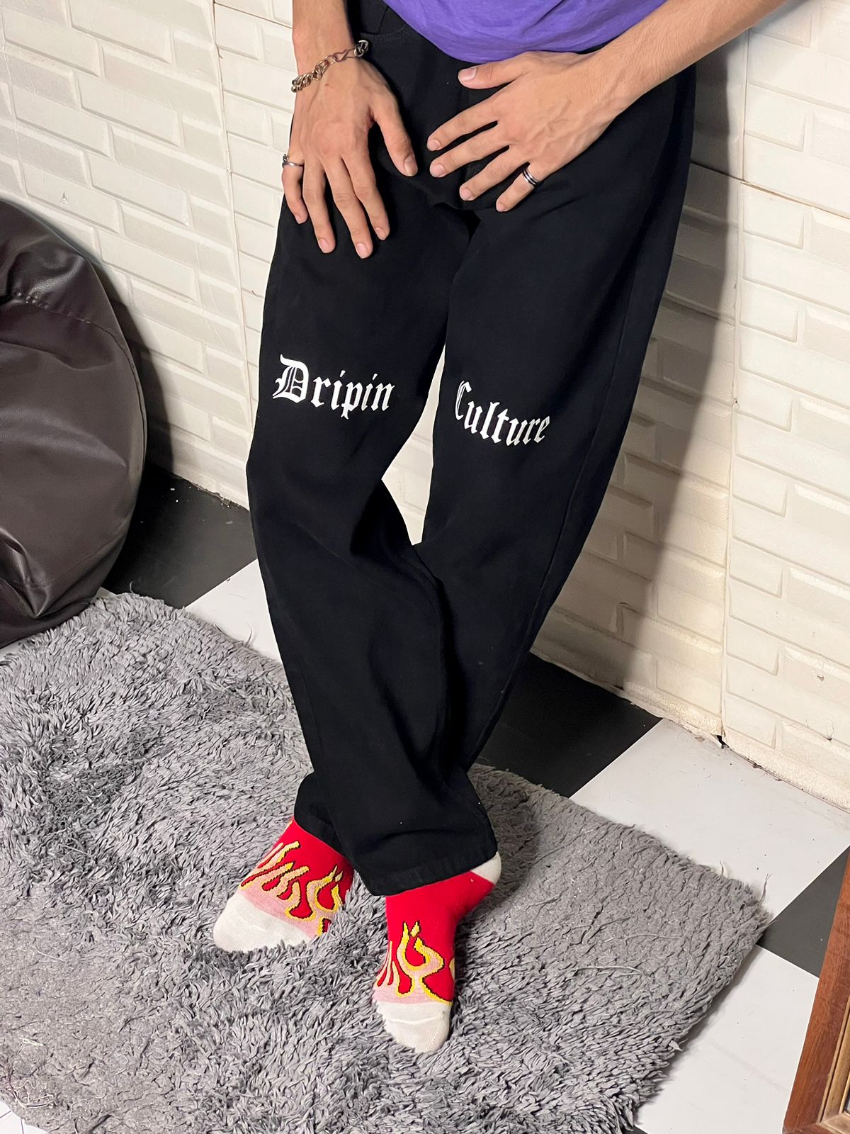 Knee Print Dripin Culture Straight Fit Jeans