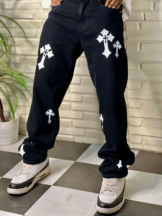 Aesthetic Z Black Straight Fit Baggy Jeans For Men