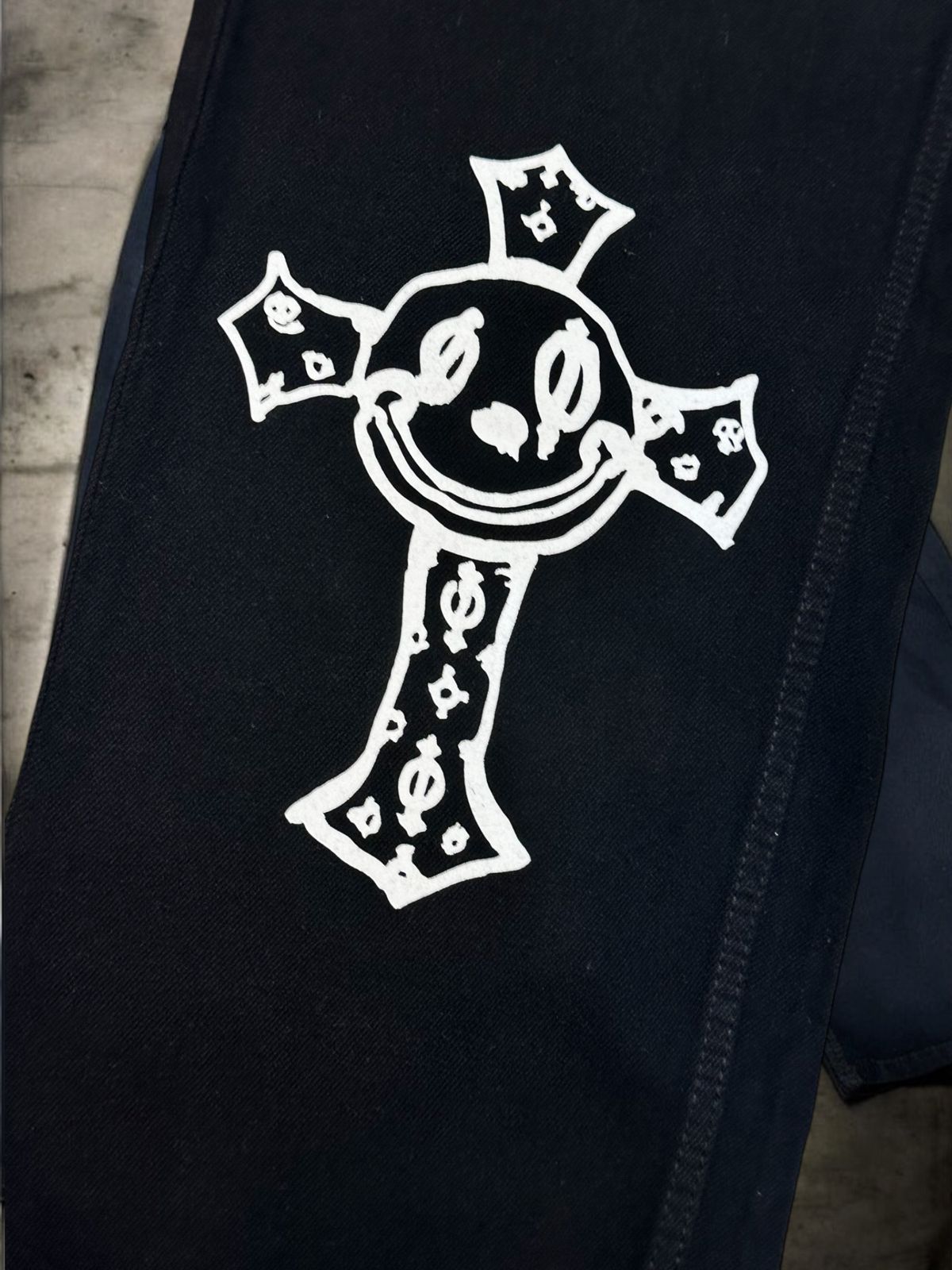 Smiley Cross Black Straight Fit Denim Jeans