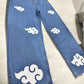 Anime Cloud Sky Blue Straight Fit Denim Jeans