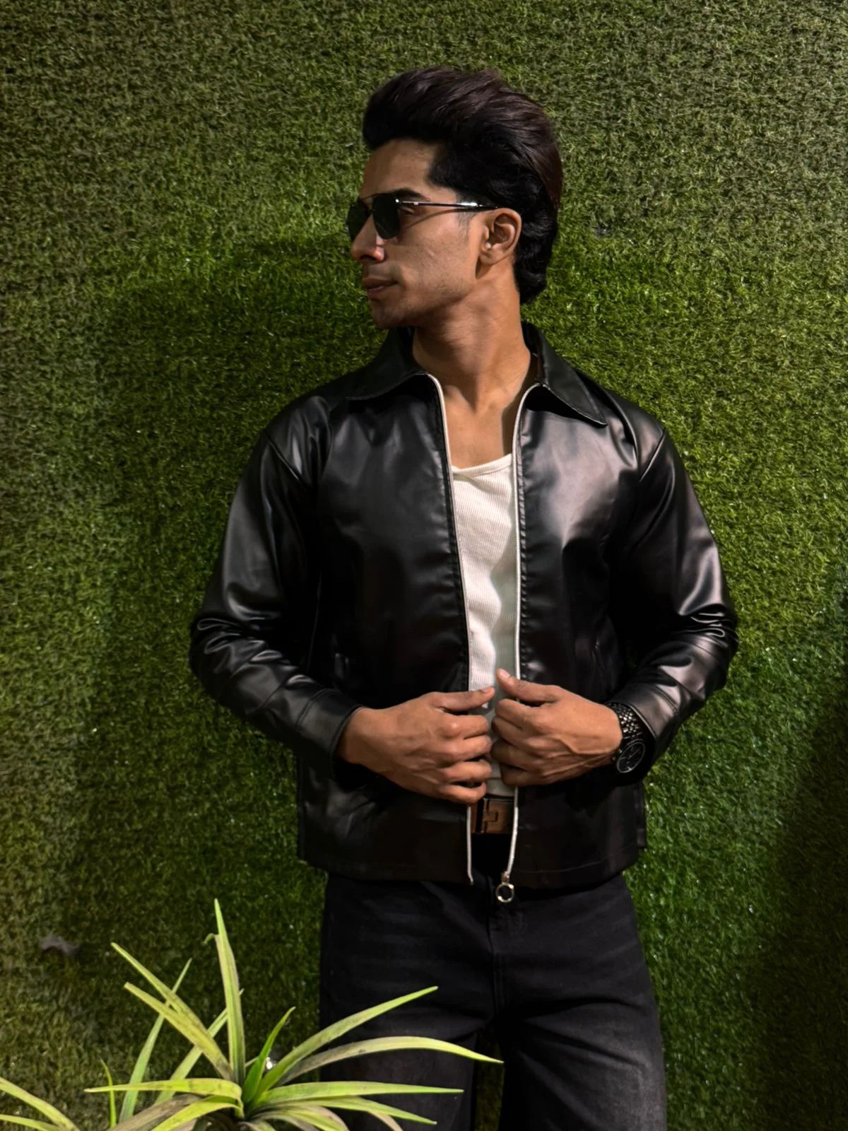 Premium Collection – Black Racing & Boxy Fit Leather Jacket