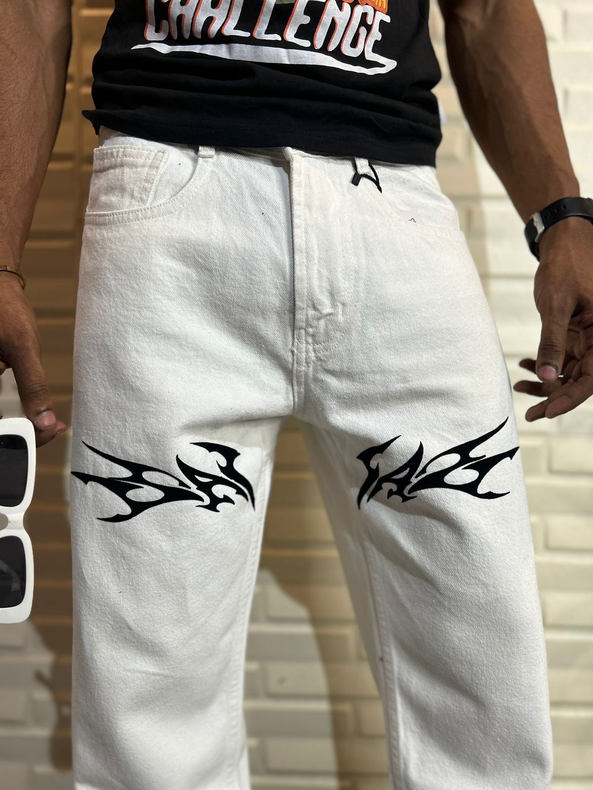 Savage White Straight Fit Baggy Jeans