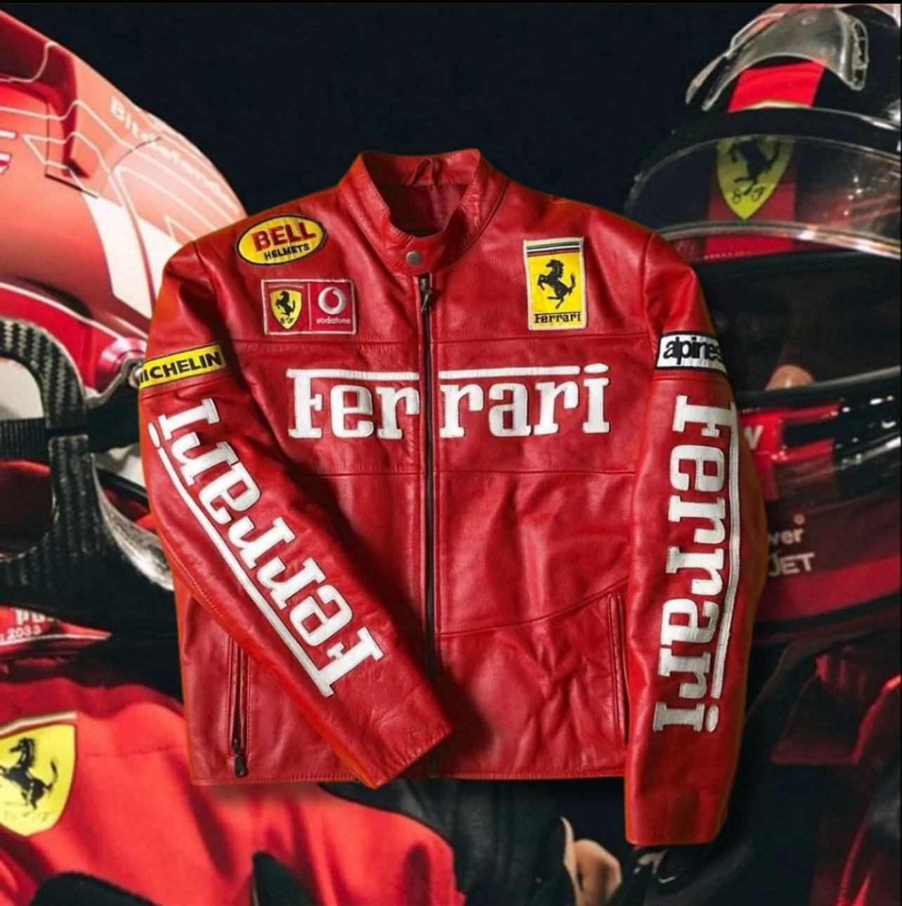 Red Ferrari Synthetic Leather Jacket – Embroidered | Unisex Racing Streetwear