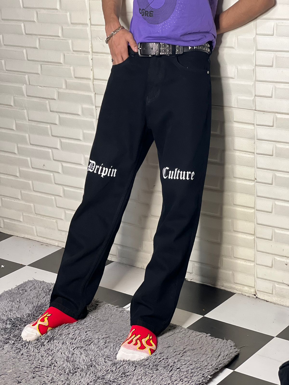 Knee Print Dripin Culture Straight Fit Jeans