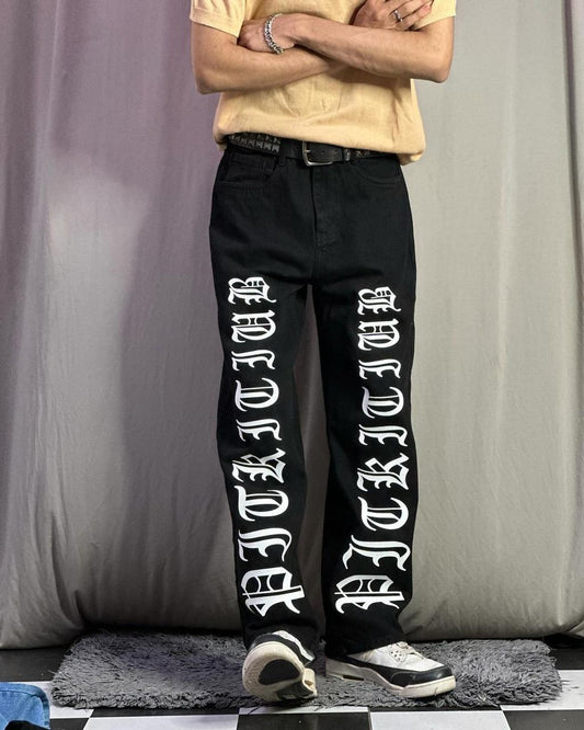 Exotic Black Straight Fit Denim Jeans