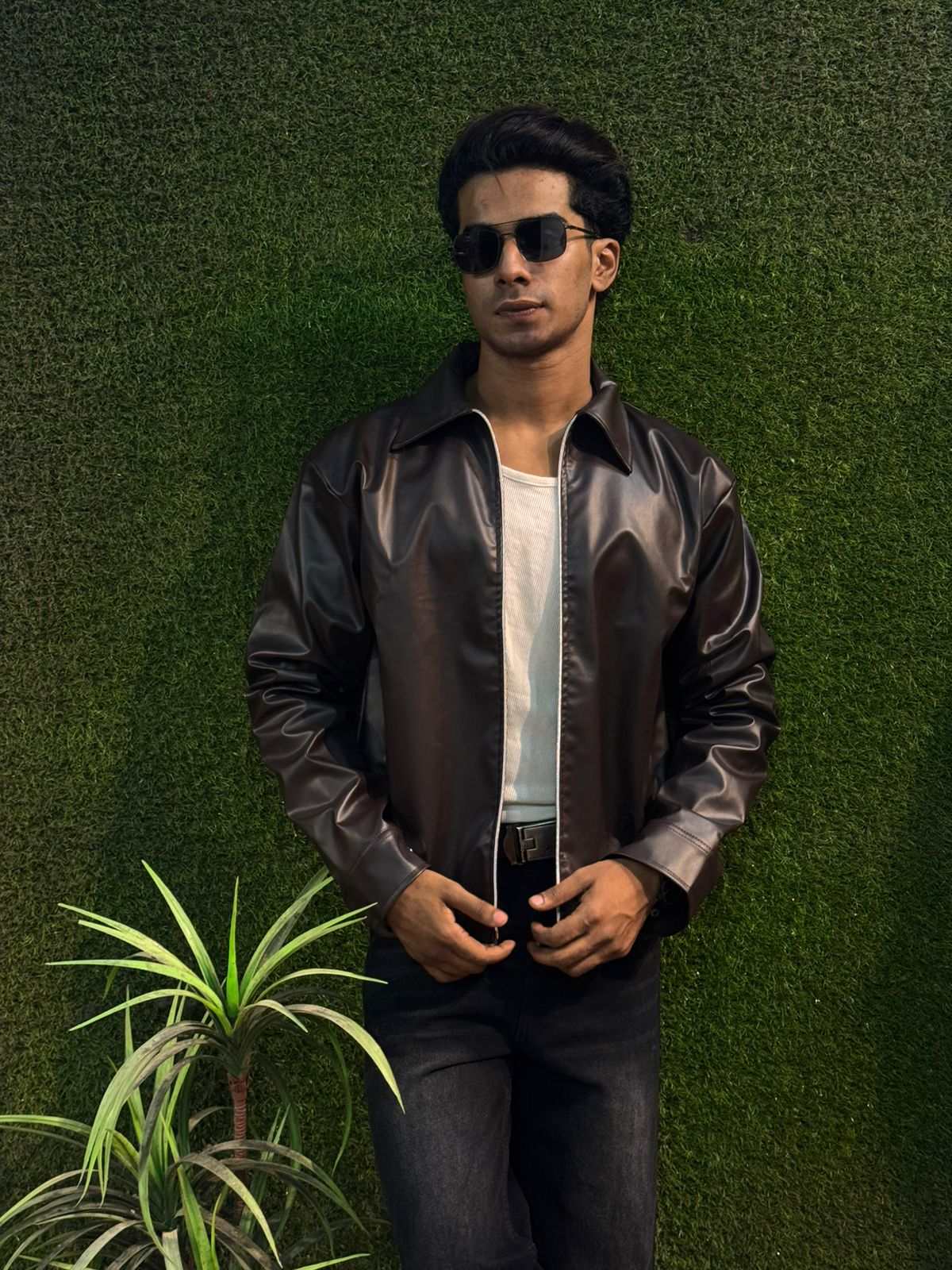 Boxy Fit Synthetic Leather Jacket by Yourdrip