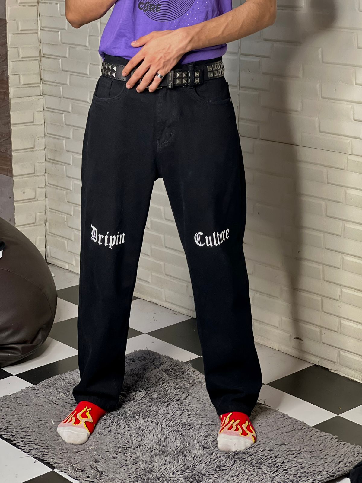 Knee Print Dripin Culture Straight Fit Jeans