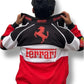 DTF printed Ferrari jacket on 300 GSM cotton – close-up fabric texture”
