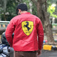Red Ferrari Synthetic Leather Jacket – Embroidered | Unisex Racing Streetwear