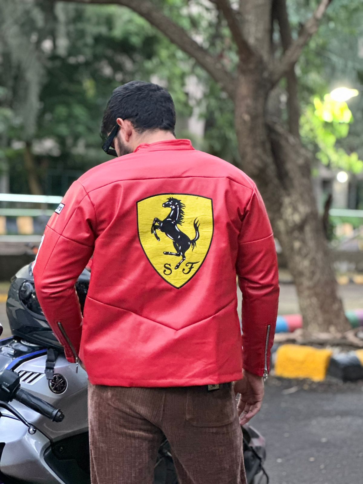 Red Ferrari Synthetic Leather Jacket – Embroidered | Unisex Racing Streetwear