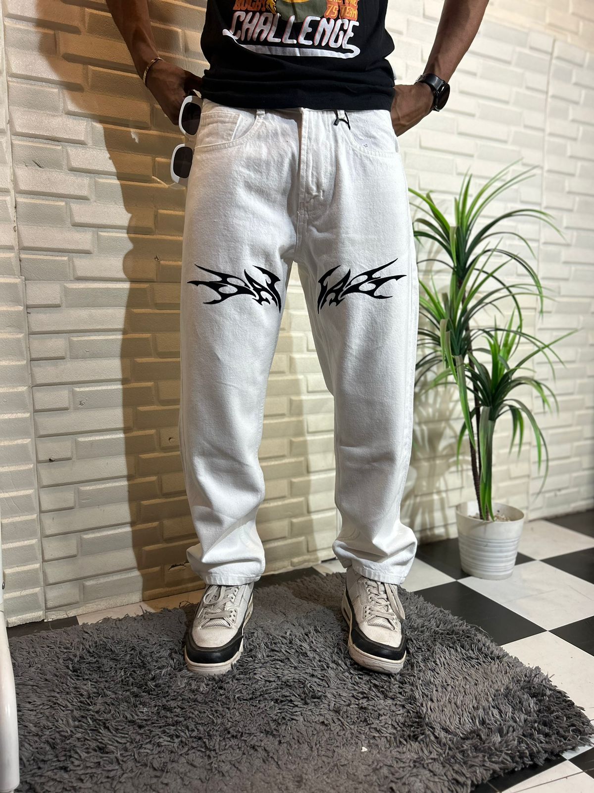 Savage White Straight Fit Baggy Jeans