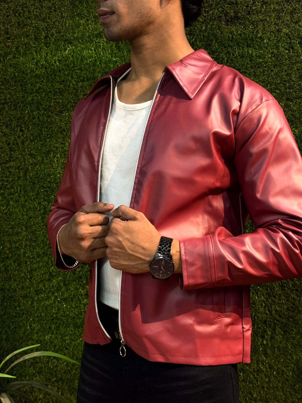 Boxy Fit Synthetic Leather Jacket by Yourdrip