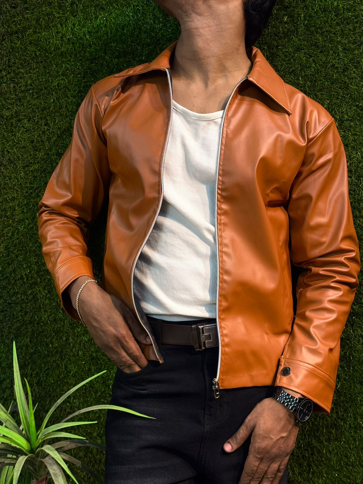 Boxy Fit Synthetic Leather Jacket by Yourdrip