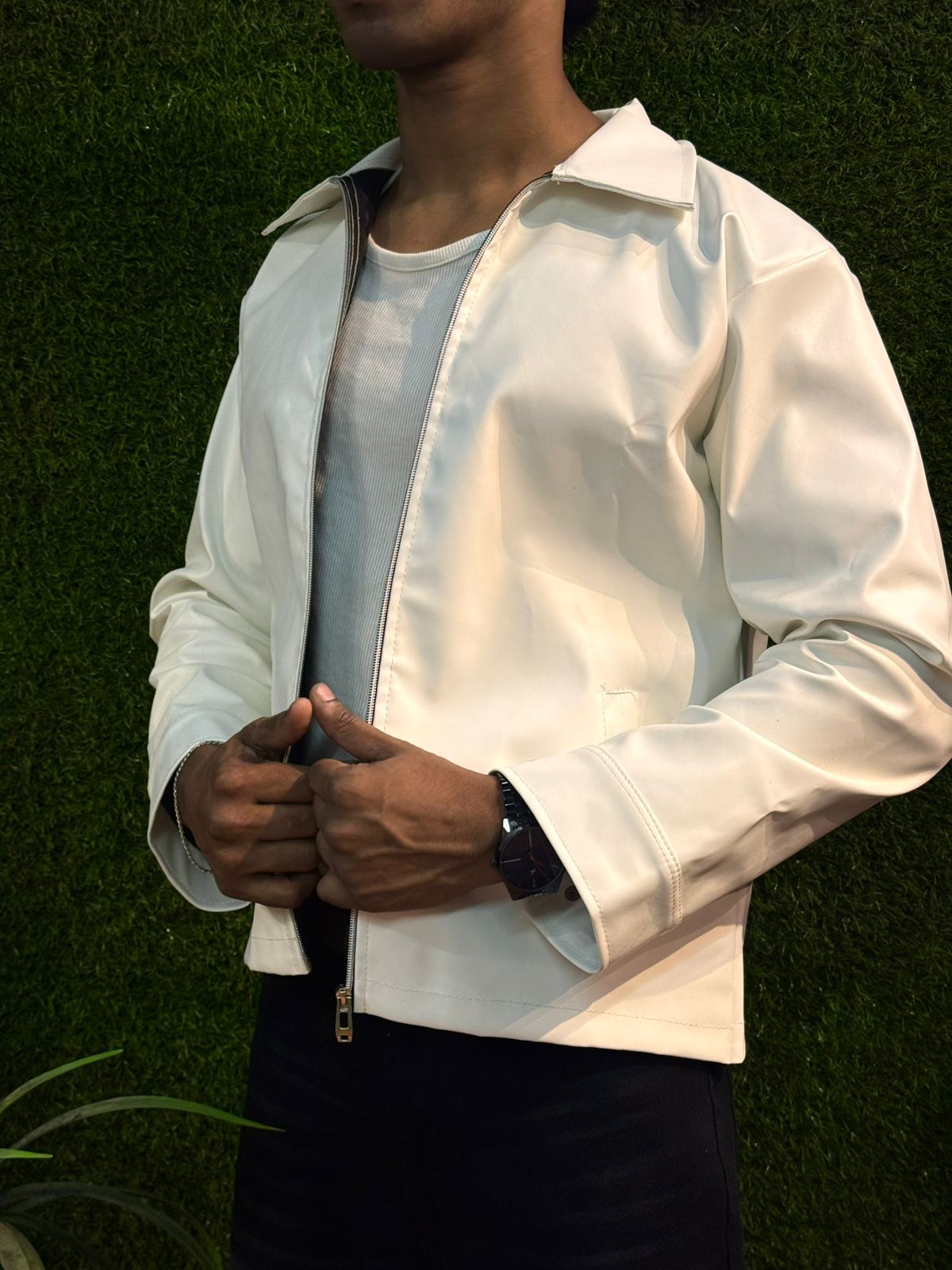 Boxy Fit Synthetic Leather Jacket by Yourdrip